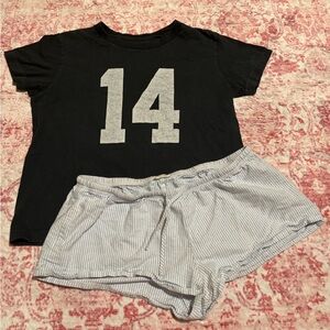 Brandy Melville John Galt Graphic 14 Tee and Striped Linen Shorts (Both!)